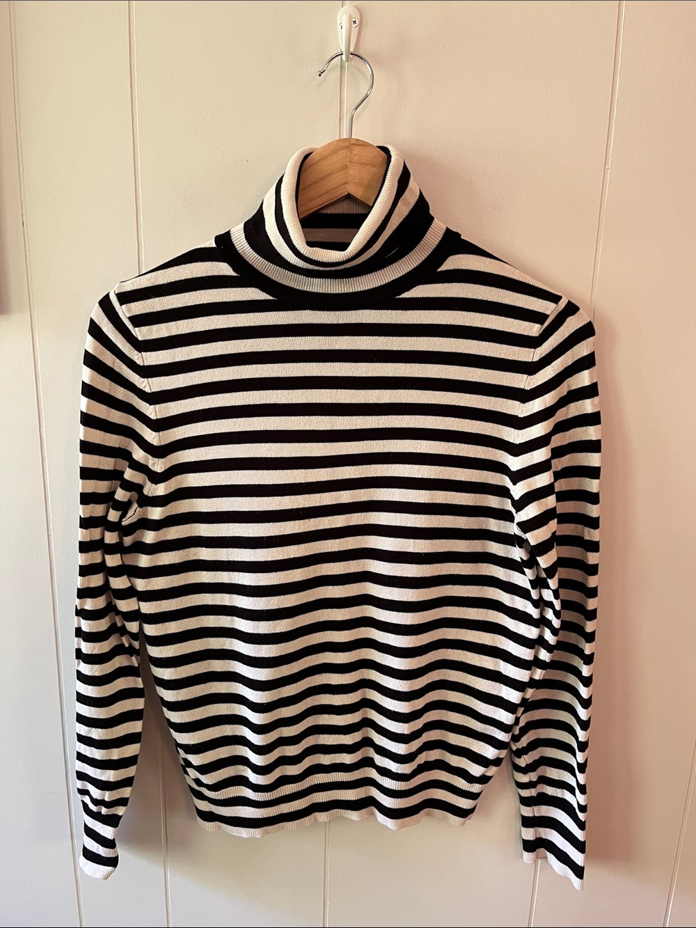 H&M Black and White Striped Knit Turtleneck